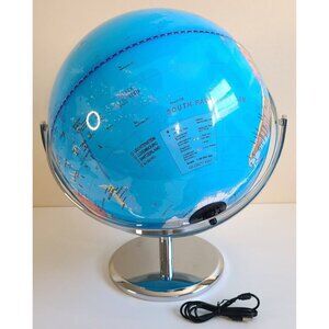 Illuminated World Globe 16.5" Tall With Chrome Stand Modern USB Cable To Charge